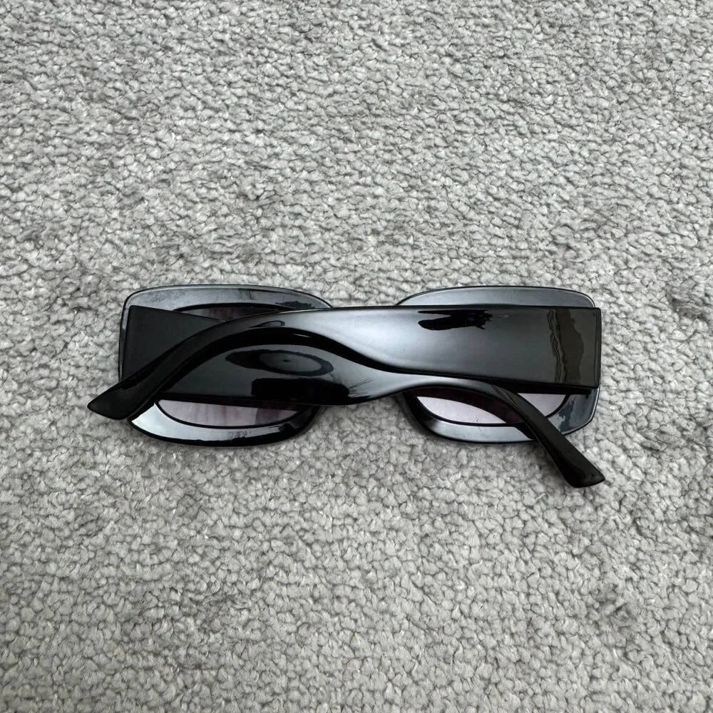 Aerie Sunnies Womens Black Rectangle Sunglasses Chunky Frame Wide Temple Y2K
